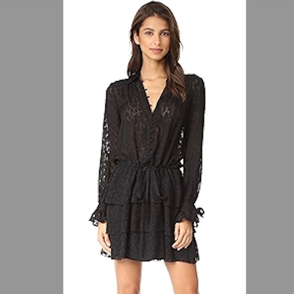 NWT - PAIGE Capricia Sheer Black Tiered Mini Dress - size S